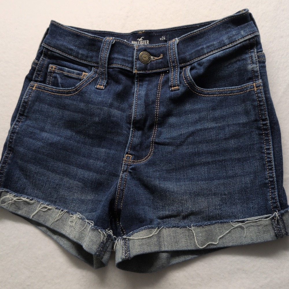 Hollister Shorts - High Rise, Distressed Dark Wash with Rolled Cuffs, Size 00